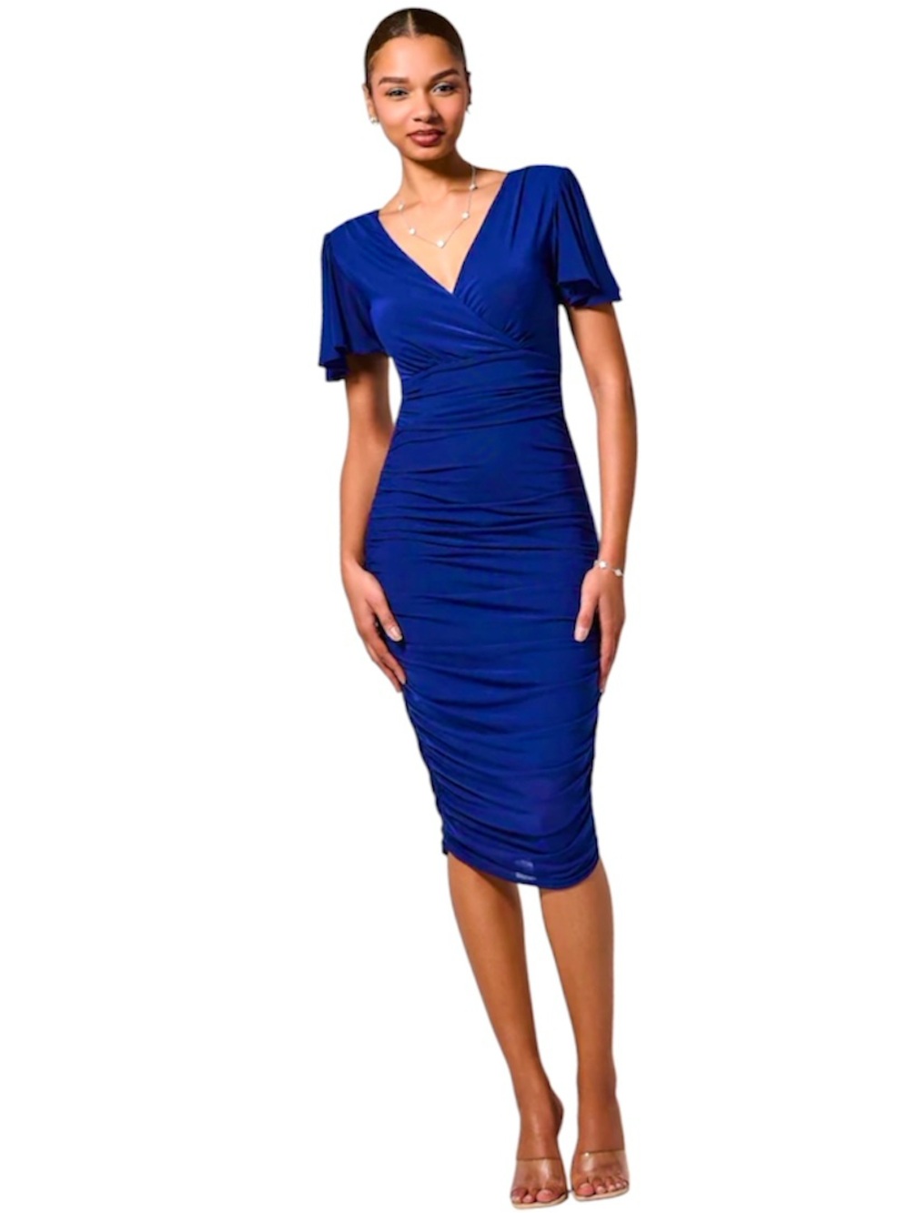 Royal Blue Ruched V-Neck Maxi Dress